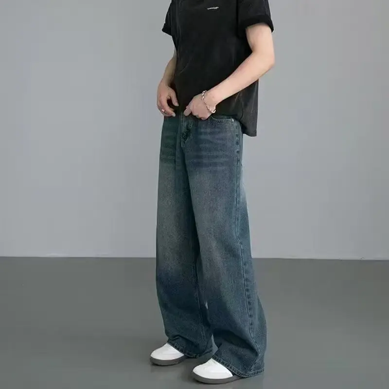 Korean Fashion Men Wide Leg Je - Streetwear Brand Denim 评论和价格